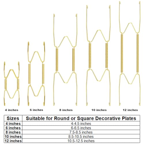 Image of 14 Piece Plate Hangers, 4 /6 /8 /10 /12 Inch Invisible Brass Wall Plate Hangers, Comes with 16 Piece Wall Hooks for Decorative Plates