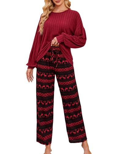 Image of Blooming Jelly Women Ribbed Long Sleeve Pajama Sets Fall Loungewear Pockets