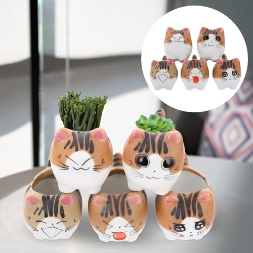 Pot de fleurs en céramique chat pour succulentes et mini cactus - 7