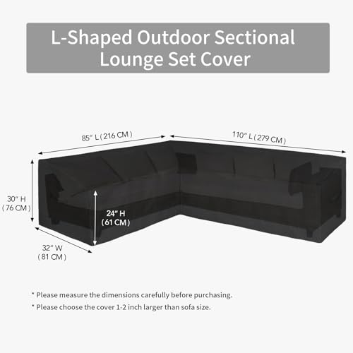 Image of Easy-Going 600D Patio L-Shaped Sectional Sofa Cover, 85 inchX110 inch Waterproof Heavy Duty Outdoor Garden Furniture Cover (Left Facing, Black)