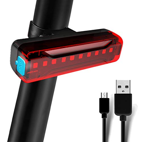 Luz Trasera para Bicicleta Recargable USB?LYNOON CASTLE Rojo Luz LED Bici Super Brillante con 50 Horas 1200mAh Bateria IPX5 Impermeable 5 Modos Novedosos luz de Advertencia Nocturna