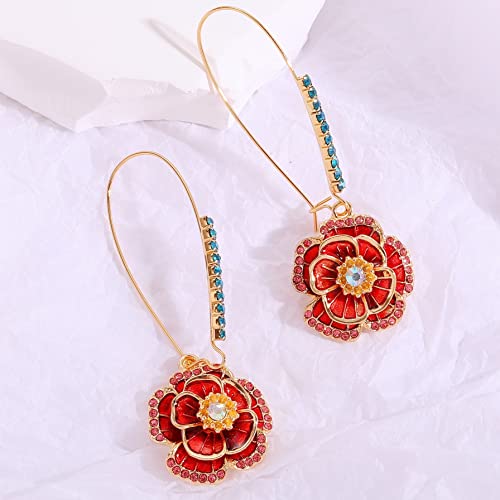 Zeshops Rose Dangle Earrings With Mixed Stone Accents, Gold-Tone Metal Trendy And Unique Women's Fashion Earrings #TOP5