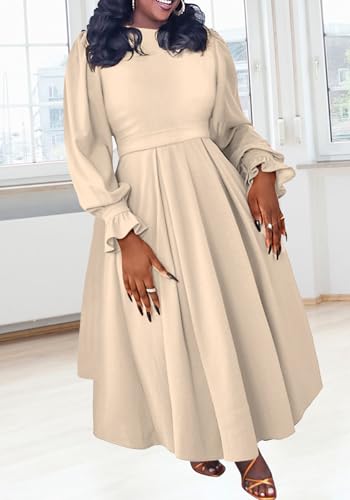 SHINFY Women Fall Plus Size Maxi Dress Casual Long Sleeve A Line Ruffle Pleated Elegant Long Dresses Wedding Cocktail3