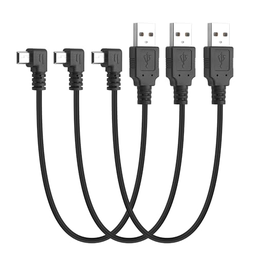 YACSEJAO 30CM 90 Degree Mini USB Short Cable,3Pcs Right Angle USB A 2.0 to Mini B Data Sync Charging Cable for Dash Cam Driving Recorder,MP3 Players,Camera (Left Angle)