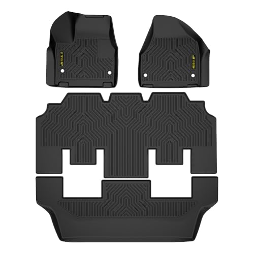 PIT66 TPE Floor Mats Compatible with Chrysler Pacifica 2017-2025(No Hybrid Models), Fit 7& 8 Passenger Model, 1st and 2nd Row & 3rd Row All Weather Liner Accessories Fit Chrysler Pacifica 20