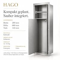 HAGO24 | WC Modul | Edelstahl gebürstet | Unterputz | Einbauschrank | Wandnische | 200x600mm | Toilettenpapierhalter | Bürstenhalter | Push-to-Open | befliesbare Tür | Stauraum – Ansicht 4