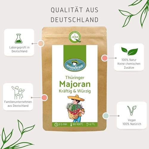 Thüringer Majoran getrocknet 300g - Deutsche Sorte - Premium Gewürz mit Spitzenqualität - Süßlich herber, markanter Duft - PEPPERMINTMAN