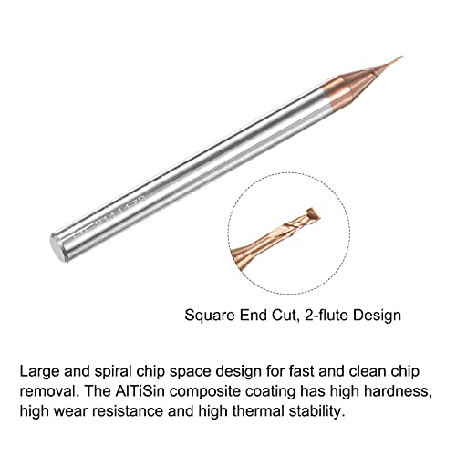 Image of uxcell Square Nose End Mill, 0.4mm Solid Carbide AlTiSin Coated Long Reach CNC Router Bits 2 Flutes Milling Cutter with Extended Neck, 2mm Cutting Length 4mm Shank