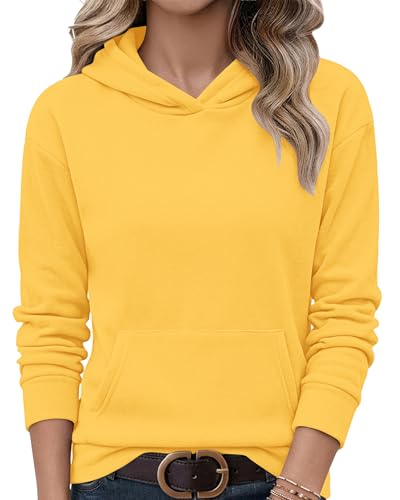 AUSELILY Hooded Sweatshirt Women Long Sleeve Pullover Sweatshirts with Pockets Yellow L