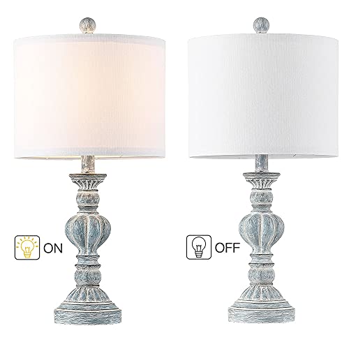 Table Lamps For Bedrooms Living Room Set Of 2, 22.75" Bedroom Bedside Nightstand Lamps, Coastal Traditional Vintage Style Table Lamp Aqua/Blue Washed With White Linen Shades, Led Bulbs Included #TOP2
