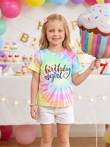 Image of YHHR Birthday Girl Shirt Tie Dye Girls Birthday Shirts 7-14 Year Kids Tops | Girls Birthday T Shirt, Cute B-Day Gifts Party Tops ,Birthday Outfits ,Letter Print Tees ,Graphic Short Sleeve Tee Tops