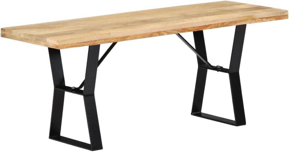 vidaXL Industrial-Style Bench, Solid Mango Wood, Powder-Coated Iron Frame, Polished & Lacquered Finish, Kitchen/Dining Room Furniture, Brown, 43.3" x 15.7" x 17.7"