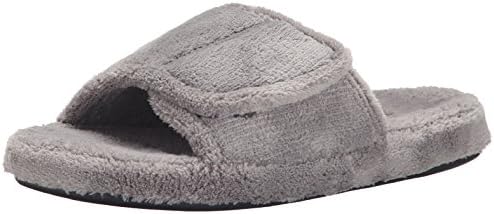 Acorn Men's Spa Slide Slippers with adjustable strap and soft terry lining , Grey, size 10.5-11.5