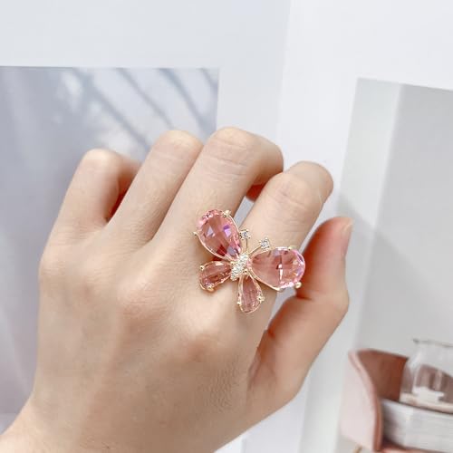 OIDIMS Crystal Butterfly Ring Open Statement Rings Sparkling Cubic Zirconia Bow Engagement Promise Wedding Ring Expandable Finger Band Delicate Jewelry Gifts for Women Christmas Birthday3