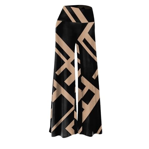 Arolina Women's Stretchy Wide Leg Palazzo Lounge Pants Casual Comfy High Waist Palazzo Pants XX-Large Brown Geometry