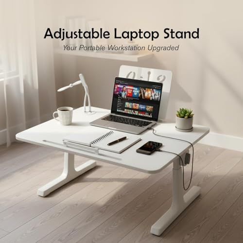 Image of Yorten Laptop Desk for Bed, Adjustable Beds Table with USB Charge Port Foldable Lap top Table with Storage Drawer, Portable Laptops Bed Desk Tray for Eating Working Writing Reading