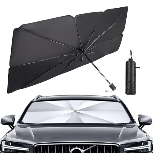Parasol Coche Parabrisas 140x80 cm,Parasol Plegable Tipo Paraguas con Protección UV y Anti Calor,Protector Solar Reflectante para Auto, Universal para SUV,Camión y Sedán,Fácil de Instalar y Guardar