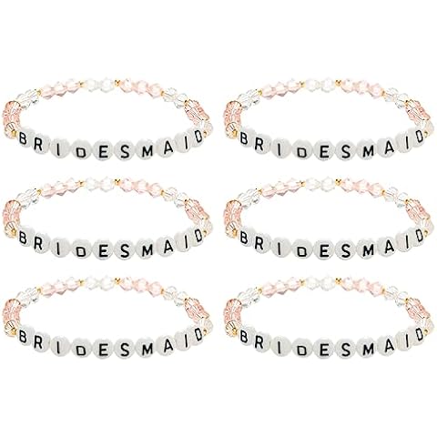 Vanjewnol Pink Bridesmaid Bracelet Set of 6 Bridesmaid Gifts Maid of Honor Bracelet Gifts from the Bride Bridesmaid Proposal Gifts Bridesmaid Gifts for Wedding Day Maid of Honor Proposal Gifts, BR04B Cover