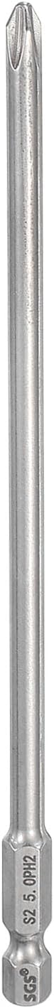 HARFINGTON #2 Phillips Screwdriver Bit PH2 1/4" Hex Shank 6" (150mm) Long 0.2" Rod Magnetic Cross Head Drill Bits S2 Steel Industrial Screw Driver for Power Screwdrivers Drills, Silver