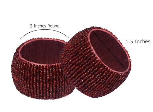 Image of COTTON CRAFT Glitz Beaded Napkin Rings - Set of 12 - Handmade Burgundy Napkin Ring Holders for Dining Table Decor - Elegant Beaded Napkin Rings for Weddings, Parties, Brunch, Holiday Table Settings