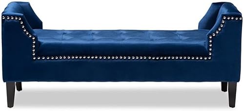 Miniatura 2 de Baxton Studio Perret - Banco de terciopelo y madera copetudo en color azul rey