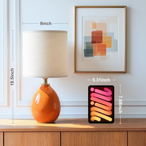 Image of Dawnwake 18.5 inch Table Lamp Set of 2 for Living Room Bedroom, Bedside Lamps for Night Stands, Desk Nightstand Lamp Dimmable, Modern Linen Cream Ceramic Lamps (Orange)