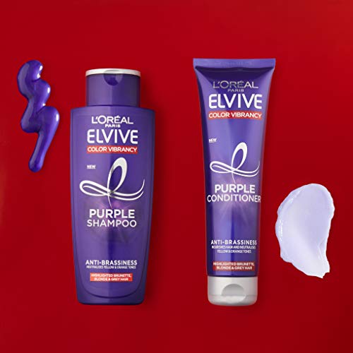 L'oreal Paris Elvive Color Vibrancy Anti-Brassiness Purple Shampoo For Color Treated Hair, Neutralizes Yellow & Orange Tones, Highlighted Brunette, Blonde & Grey Hair, 6.7 Fl. Oz #TOP1