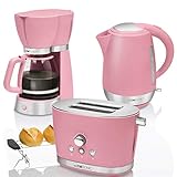 Set de desayuno estilo Vintage compuesto por cafetera de goteo de 15 tazas, Tostadora 2 rebanadas con 3 funciones calienta panecillos y hervidor de agua de 1,7 litros, acabado con inserciones acero inoxidable.