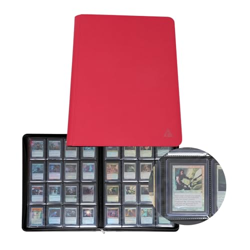 Image of Rayvol 16-Pocket Toploader Binder, Holds 512 Toploaders 16 Pocket Top Loader Card Storage Case, 500 + Ringless Double-Sided Pockets for Cards in 3 x 4'' Toploaders -Red