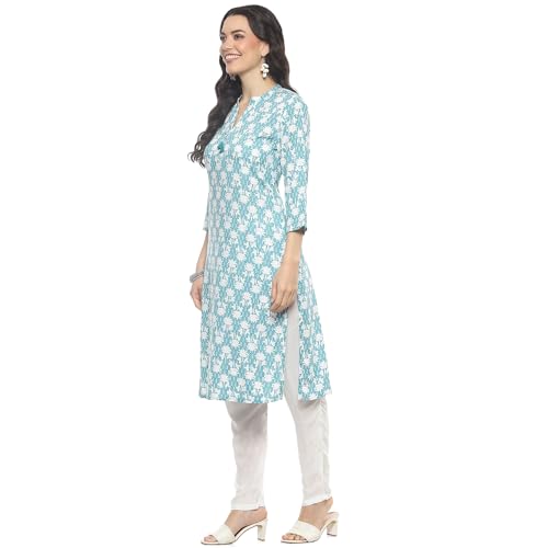 Image of Rangriti Sea Blue Rayon Staight Kurta for Women