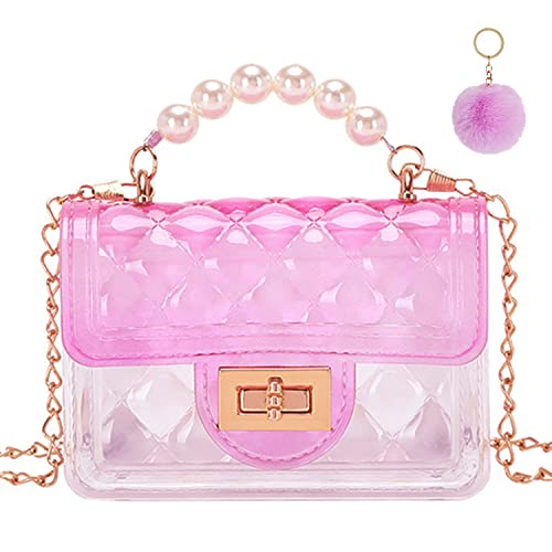 Mädchen Handtasche Kinder Handtasche Verstellbarer Schultergurt Mini Perlen Handtasche Für Mädchen Crossbody Tasche Für Frauen Mädchen Mit Haarballen-Schlüsselanhänger 13.2 X 9 CM(Violett) Cover