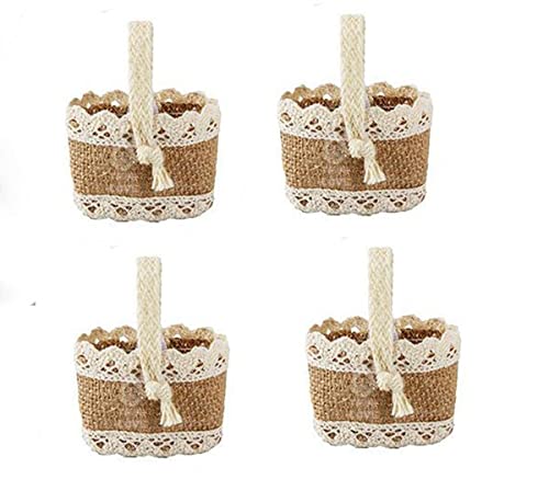 Hochzeit Streukörbchen Geflochtener Blumenkorb 4Pcs Hochzeitskorb Geflochtener Blumenkörbe aus Jute für Hochzeite Hochzeitskorb Geflochtener Hochzeit Mädchen Braut Blume Korb Dekoration
