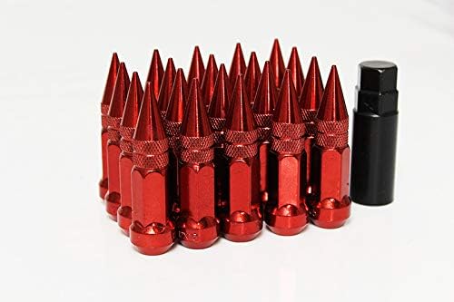 Z Racing 80mm Steel Spike Lug Nuts 20 Pieces with Socket Key - 12x1.5mm - Red