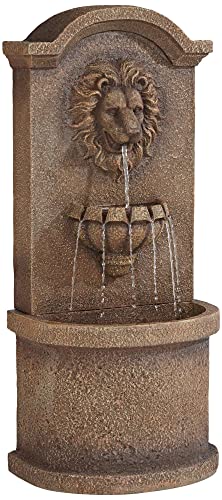 Lion Face 45" H Sandstone Outdoor Led Wall/Floor Fountain - John Timberland #TOP6