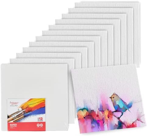 Artlicious Canvases for Painting - Pack of 12, 10 x 10 Inch Blank White Canvas Boards - 100% Cotton Art Panels for Oil, Acrylic & Watercolor Paint