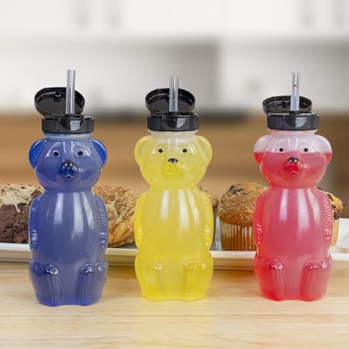 Cornucopia Brands Honey Bear Straw Cups (3-Pack); 8-Ounce Therapy Sippy Bottles w/Flexible Straws