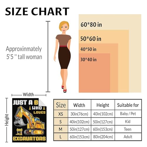 Image of Excavator Blanket for Boys - Lightweight Warm Yellow Blankets - 40 inchx50 inch Inches Construction Throw for Decoration - Cool Construction Gifts