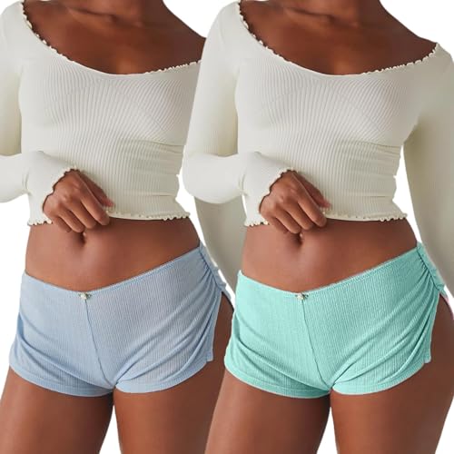Image of FaroDor Cute Micro Pajamas Shorts for Women Low Rise Side Slit Ruched Lounge Shorts Pj Bottoms