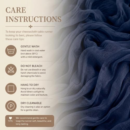 6 Pack Navy Blue Cheesecloth Table Runner 17x108 Inch Semi Sheer Boho Gauze Cheese Cloth Table Runners for Party Wedding Sheer Runners for Baby Bridal Shower by CORTLINJY - Used condition - Image 5