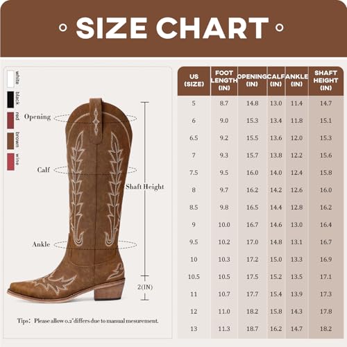 Image of Rivalran Cowboy Boots for Women - Knee High Pointed Toe Chunky Heel Pull On Zipper Western Cowgirl Boots, Retro Country Vintage Fashion Tall Boots