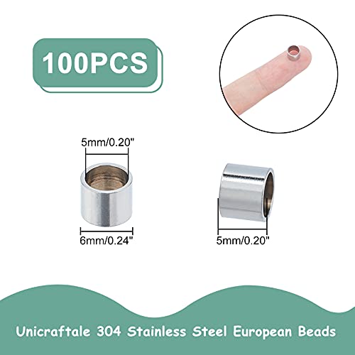 UNICRAFTALE About 100pcs 6mm Column Beads European Stainless Steel Loose Beads 5mm Hole Column Bead Find for Bracelets Necklaces Jewelry Making Stainless Color - Image 4