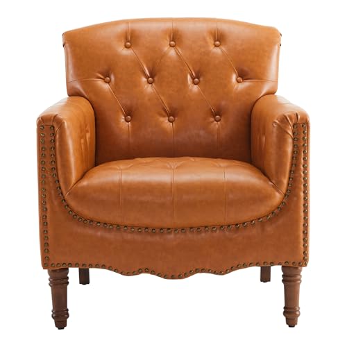 MOJAY-Modern-Accent-Chair-Mid-Century-PU-Leather-Living-Room-Chair-Comfy-Armchair-with-Thick-Padded-Cushion-Lounge-Sofa-Club-Chair-with-Sturdy-Wood-Legs-for-Bedroom-Home-Office-Camel MOJAY Modern Accent Chair Mid Century PU Leather Living Room Chair Comfy Armchair with Thick Padded Cushion Lounge Sofa Club Chair with Sturdy Wood Legs for Bedroom Home Office Camel