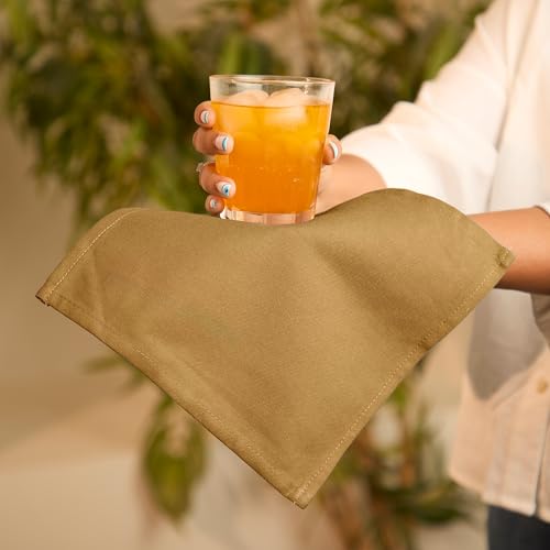 Image of Encasa XO Dining Cocktail Napkins 12 pcs (1 Dozen) Set of Large 23x23 cm (9 inchx9 inch) - Mustard - Absorbent Heavy Cotton Party Fabric Machine Washable for Home Restaurant Banquet & Hotel