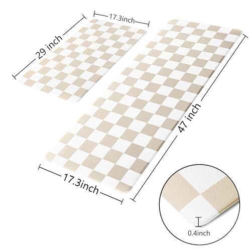VivaNest Cream Checkered Grid Checkerboard Kitchen Rug Sets [2 PCs], Anti-Fatigue, Waterproof Non-Slip Kitchen Mats Heavy Duty Ergonomic Comfort Foam Rug for Floor, Home, Laundry,17"x29"+17"x47" by VivaNest - Image 3