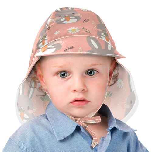 Kid Beach Hat Toddler Boy Beach Bucket Hats Girl UPF 50 Large Brim Beach Essentials Multi Cartoon Grey Rabbit Carrot White Daisy Flowers2
