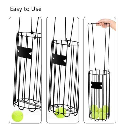 Tebery Portable Tennis Ball Hopper, Tennis Picker Collector with Handle, Metal Tennis Ball Retriever Basket for Easy Carrying, Tennis Holder Container Training Tool for Pickup, Storage, Practice - Image 6