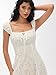 CIDER Women‘s Lace Mini Dress Square Neck Short Cap Sleeve A Line Summer Cocktail Party Dress: White, M