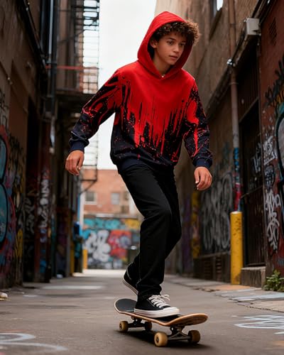Image of Lovekider Boys Hoodies Sweatshirt Cool 3D Print Pullover with Big Pocket for Kids Fashion Warm Winter 6-16 Years