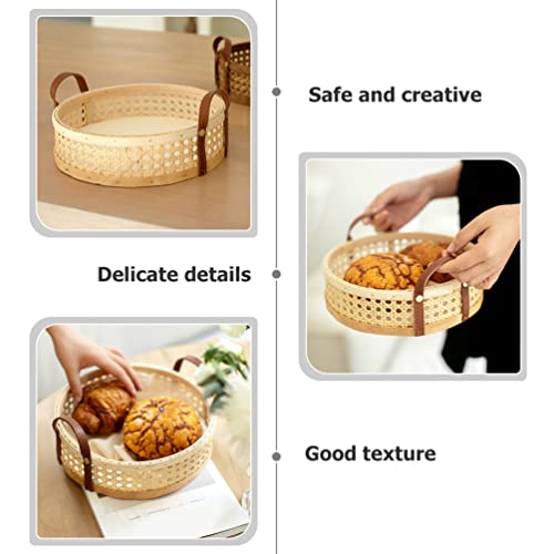 Zerodeko Cestas de Vime Bandeja Otomana Cestas de Pão Redondo de Mesa Cestas de Servir Comida Bandej