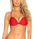 RELLECIGA Damen Push Up Bikini Top Twist Front Bügel Bikinioberteil Rot M